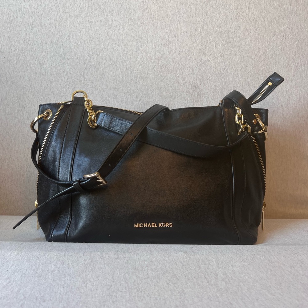 Michael Kors Black Shoulder Bag with Gold Accents